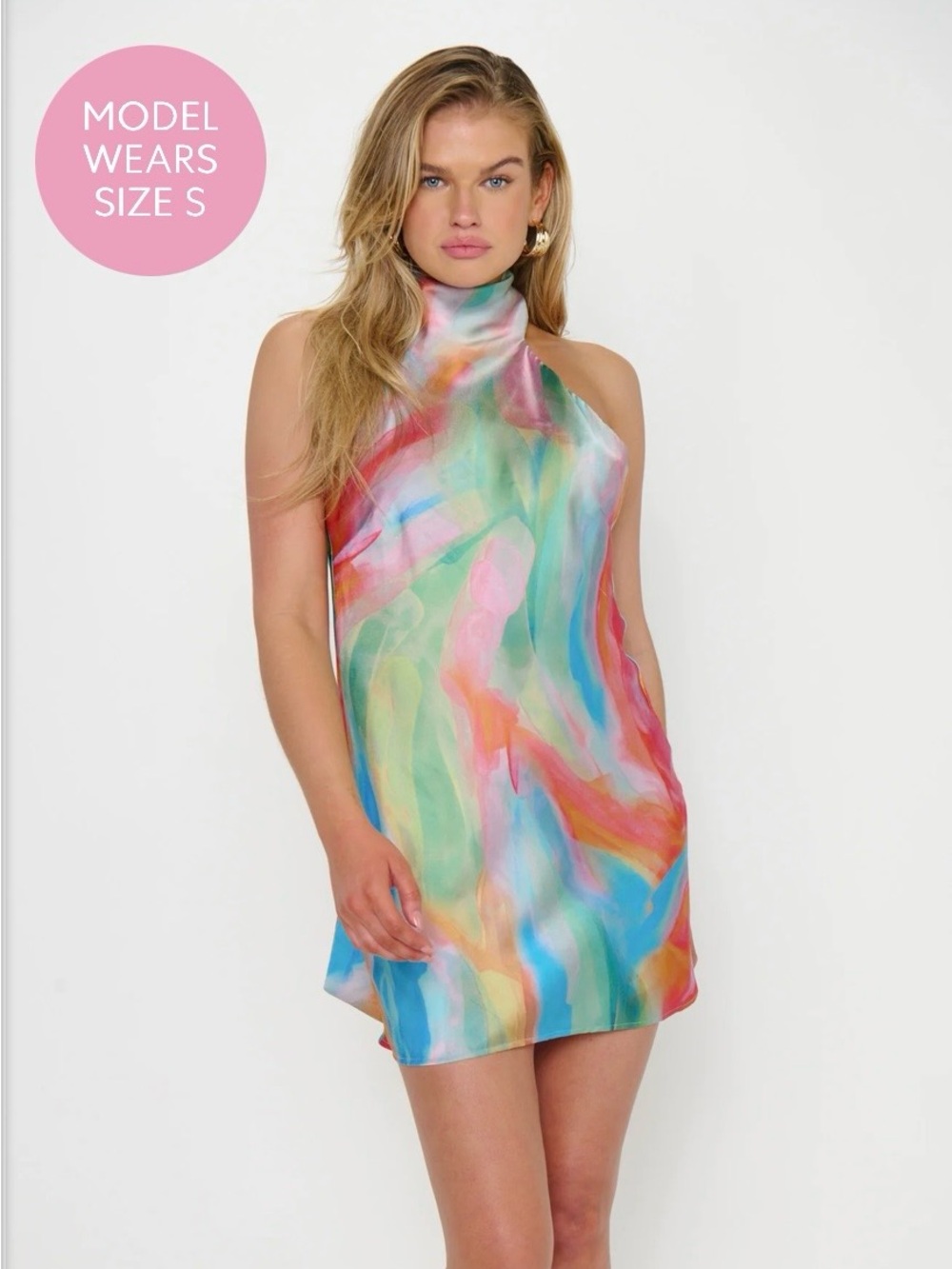 Show Me Your Mumu Pastel Watercolor High-Neck Mini Dress - Multi